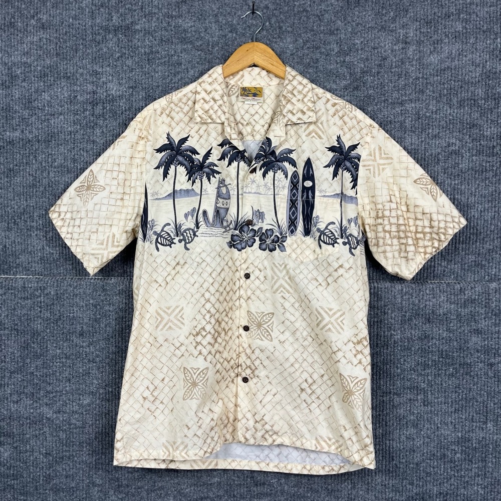 Vtg 90s Winnie Fashion Button Up Aloha Shirt Mens L Cotton Short Sleeve Hawaiian